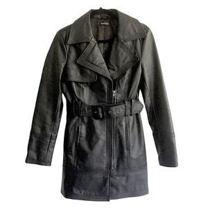 BEBE Leather Moto Fall Winter Trench Belt Black M